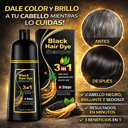 🖤 Black Hair Dye Shampoo 3 en 1 | Champú Tinte Negro